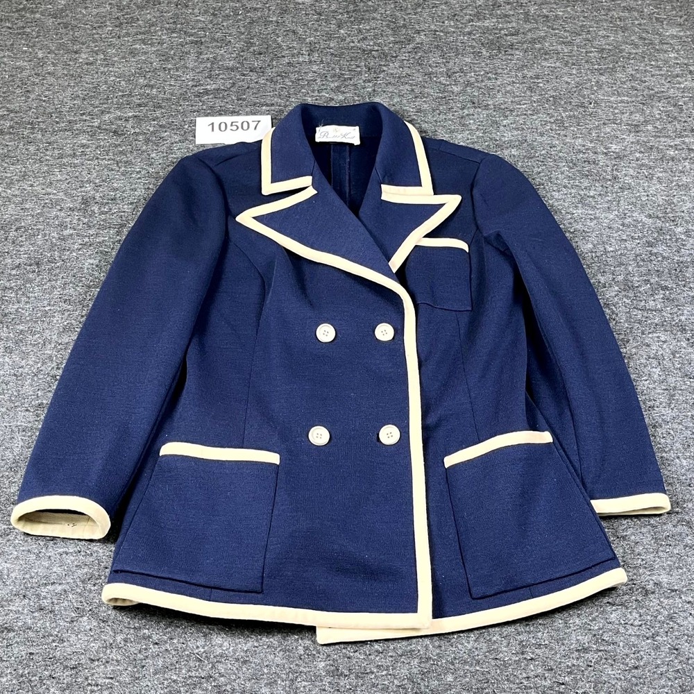Vintage Butte Knit Blazer Jacket Womens Medium Navy Blue Wool Double Breasted